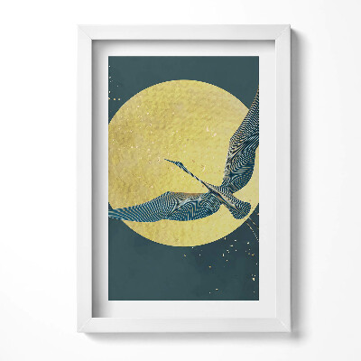 Tablou living cu rama decorativ Macara abstractă pe soarele auriu