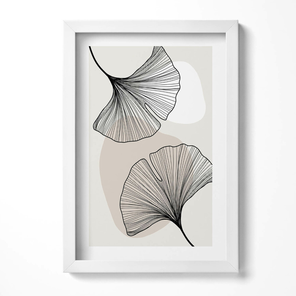 Tablou living cu rama decorativ Frunze liniare de ginkgo în stil boho