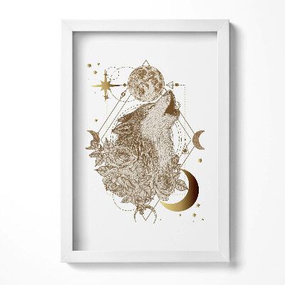 Tablou living cu rama decorativ Compoziție magică de lup cosmos și flori