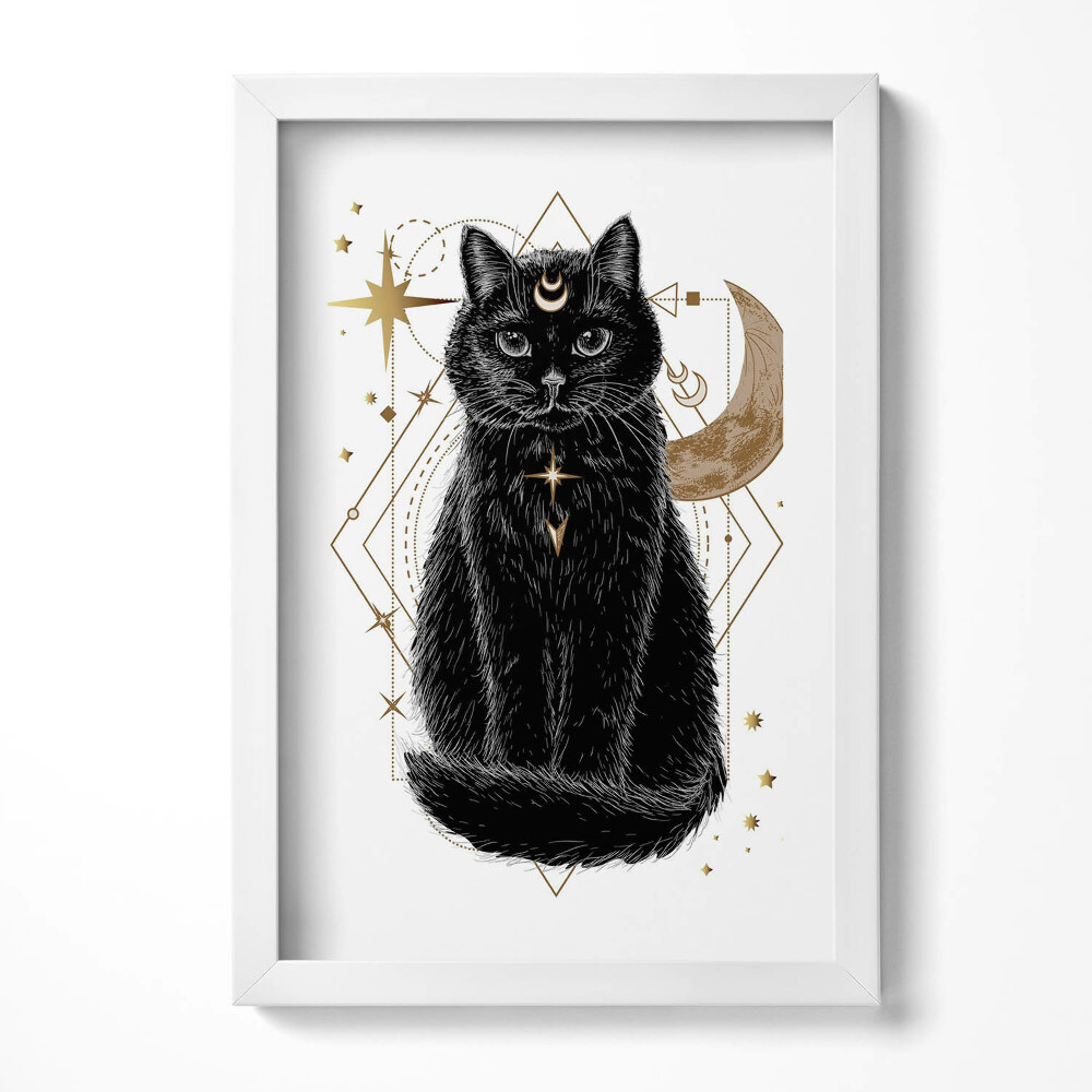 Tablou living cu rama decorativ Pisica Neagră Magică și Spațiul