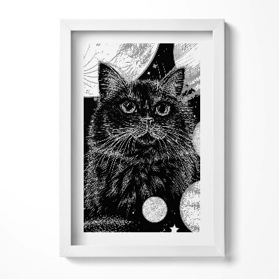 Tablou living cu rama decorativ Pisica Neagră Magică și Spațiul