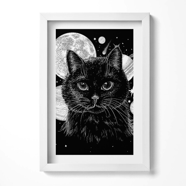 Tablou rama decorativ Pisica Neagră Magică și Spațiul