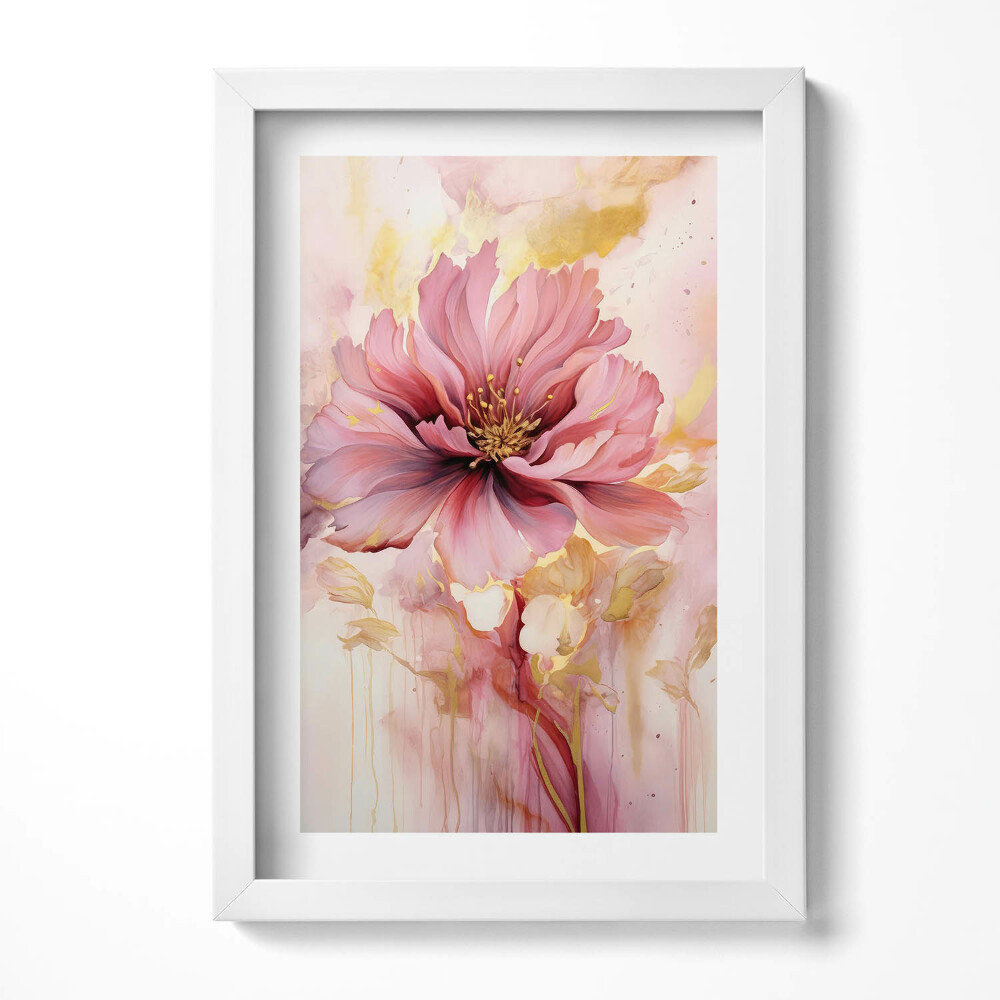 Tablou living cu rama decorativ Floare pictată romantic în aur