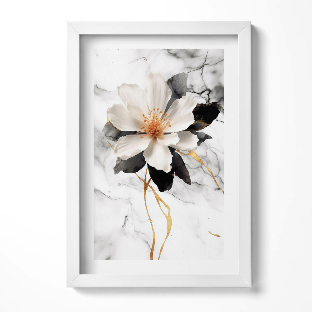 Tablou living cu rama decorativ Compoziție de marmură și flori