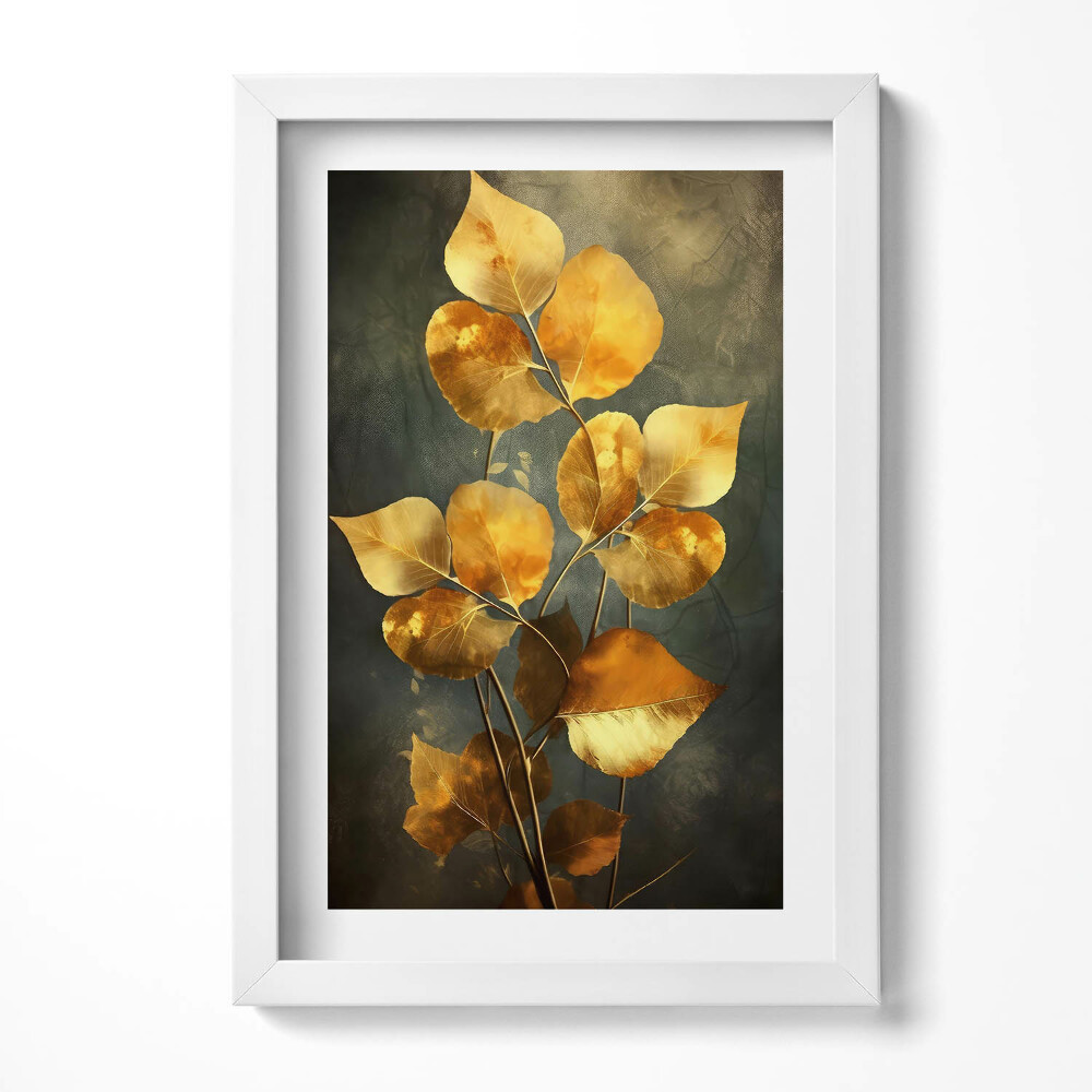 Tablou living cu rama decorativ Frunze de aur glamour
