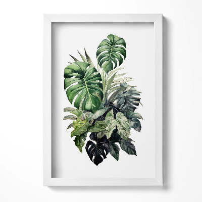 Tablou living cu rama decorativ Frunze de Monstera pictate