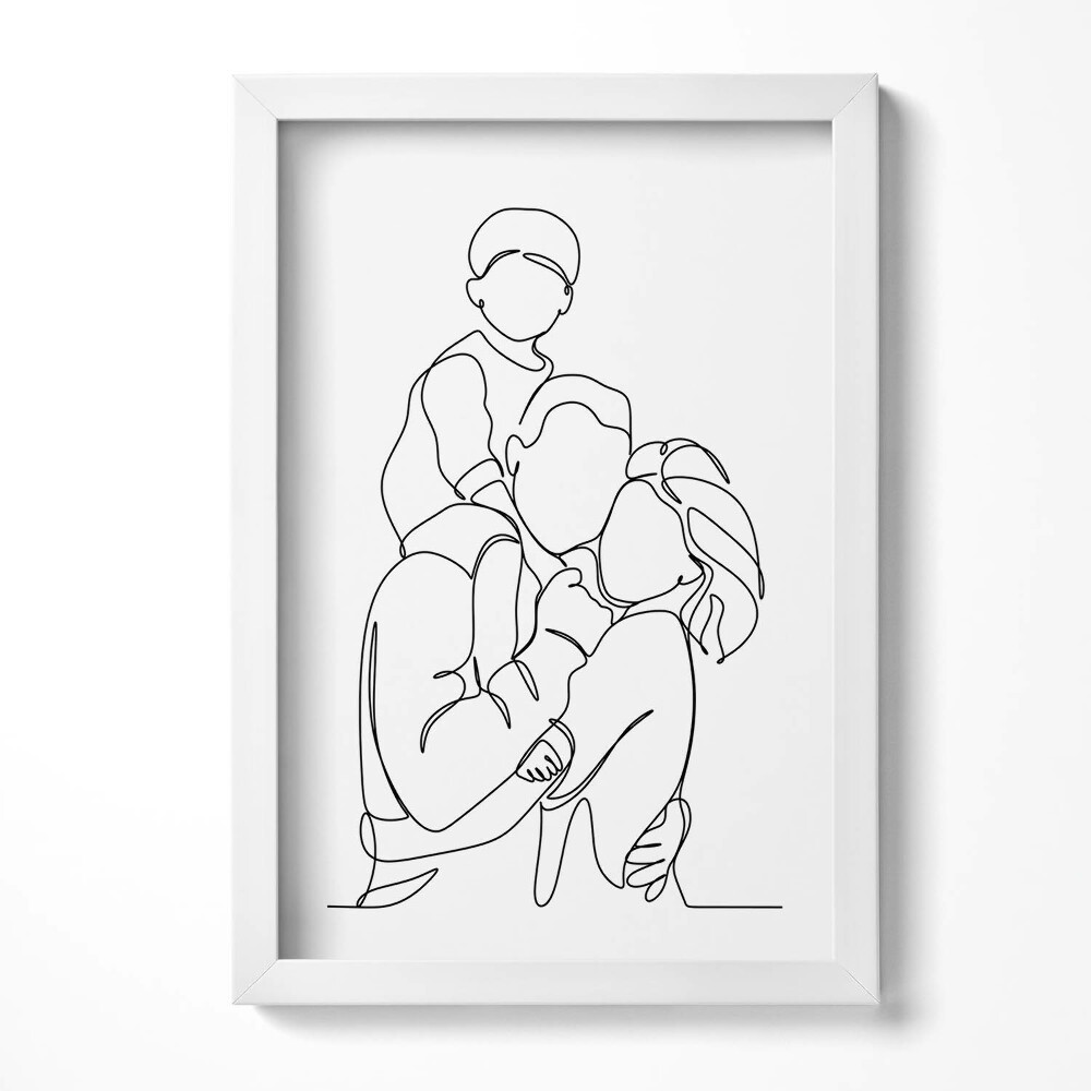 Tablou living cu rama decorativ Artă liniară a unei familii fericite cu un copil