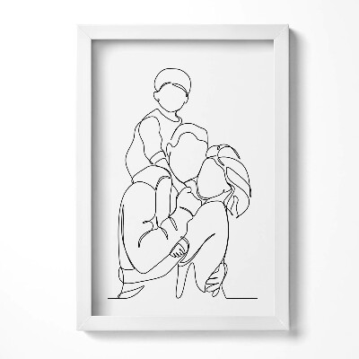 Tablou living cu rama decorativ Artă liniară a unei familii fericite cu un copil
