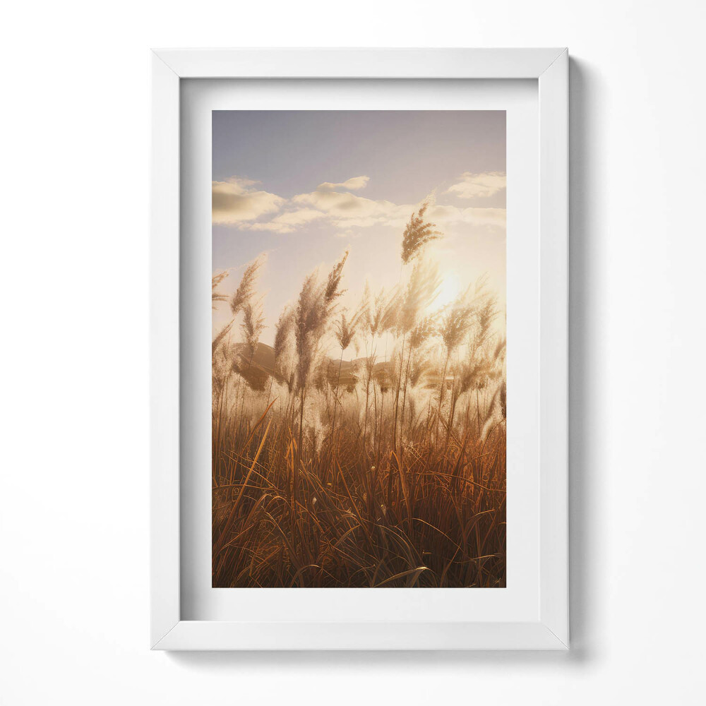 Tablou rama decorativ Apus de soare romantic peste iarbă