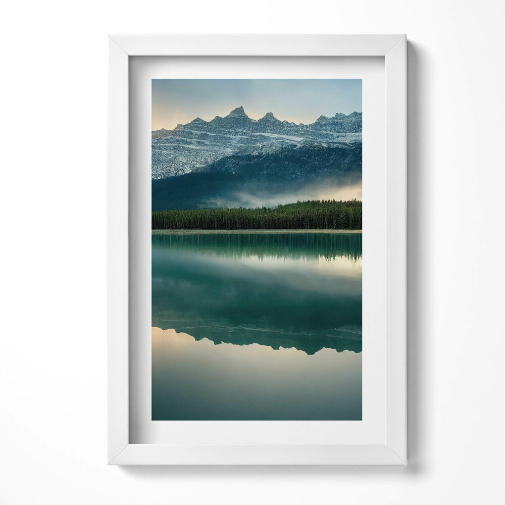 Tablou rama decorativ Peisaj cu lac, pădure și munți