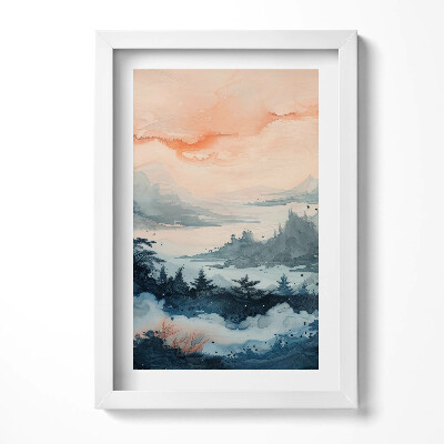 Tablou living cu rama decorativ Peisaj abstract de munți și păduri