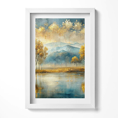 Tablou rama decorativ Peisaj abstract cu copaci aurii lângă lac