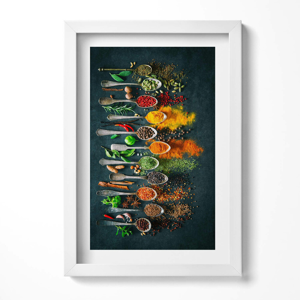 Tablou living cu rama decorativ Linguri cu condimente colorate