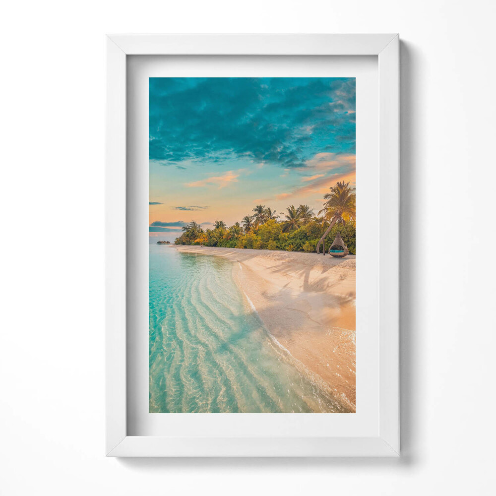 Tablou rama decorativ Vedere de vară a plajei, palmierilor și mării