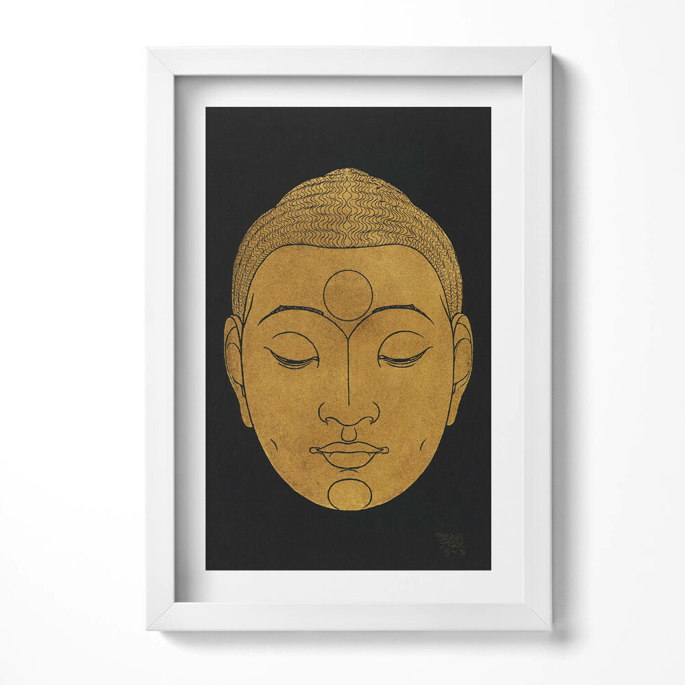 Tablou living cu rama decorativ Cap de Buddha de aur