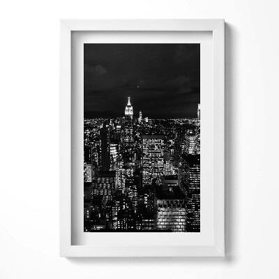 Tablou living cu rama decorativ peisaj urban alb-negru noaptea