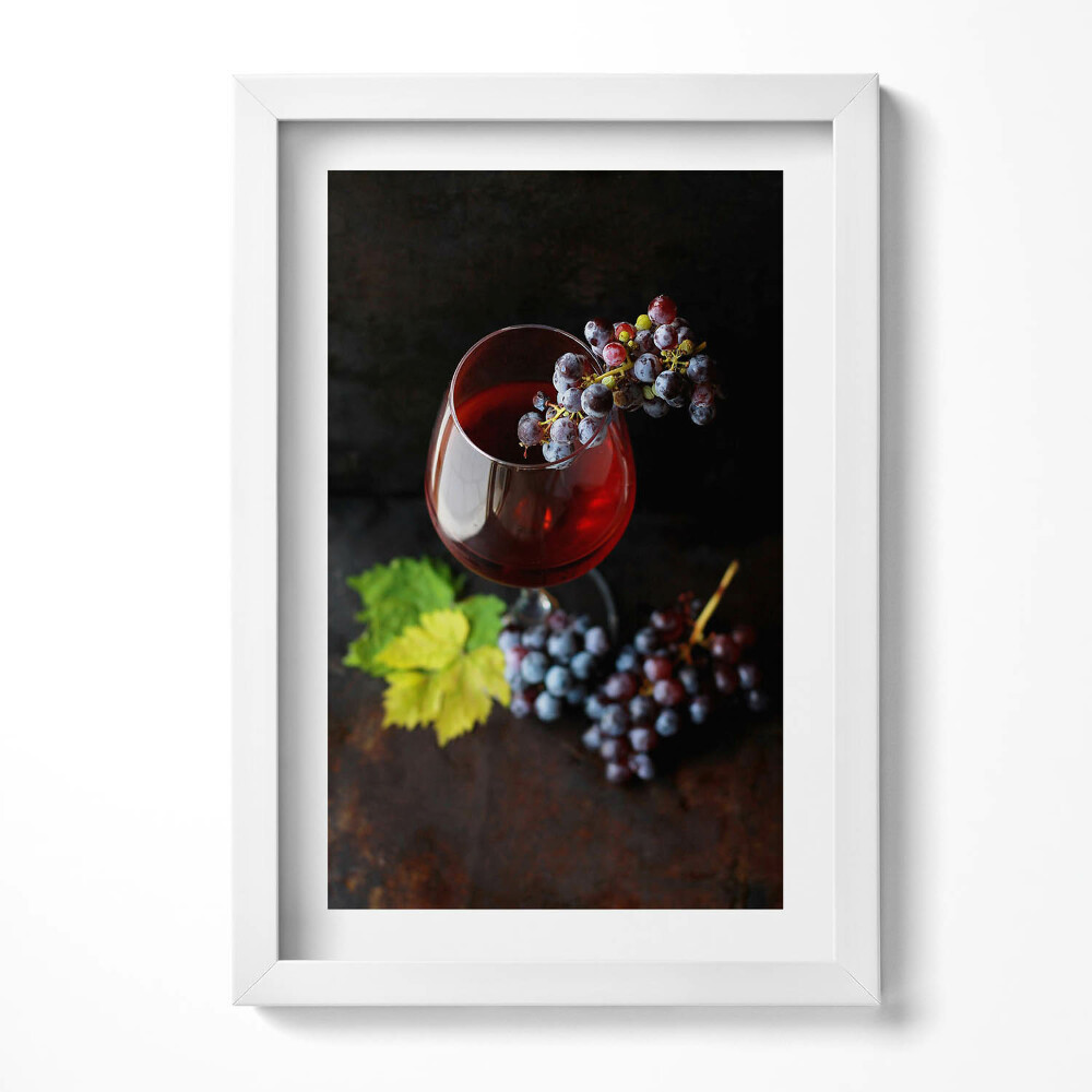 Tablou rama decorativ Un pahar de vin și struguri