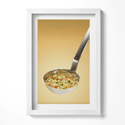 Tablou living cu rama decorativ Supă într-o lingură pe un fundal auriu