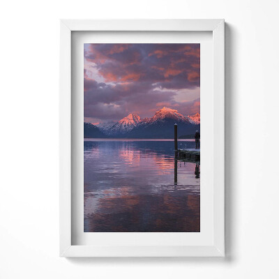 Tablou living cu rama decorativ Munți și nori lac