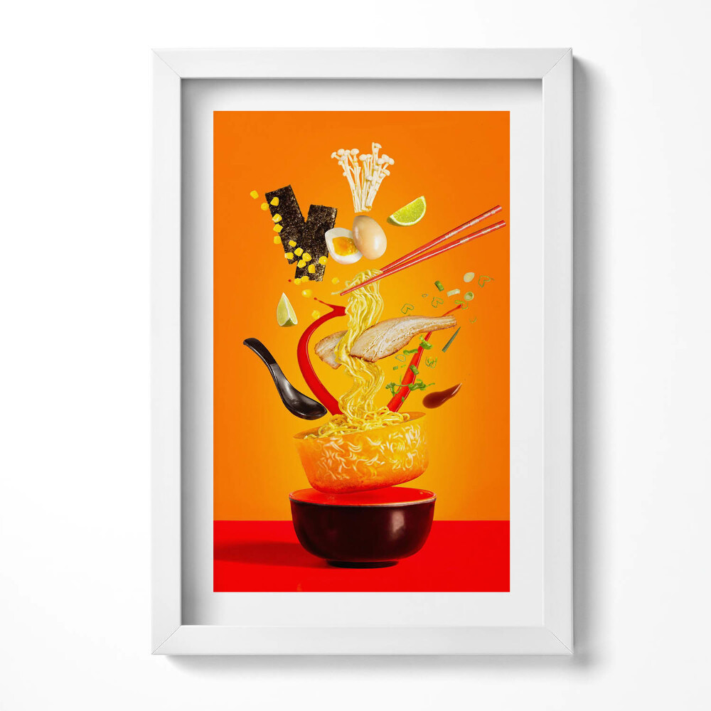 Tablou rama decorativ Ilustrație cu supă ramen - temă de bucătărie