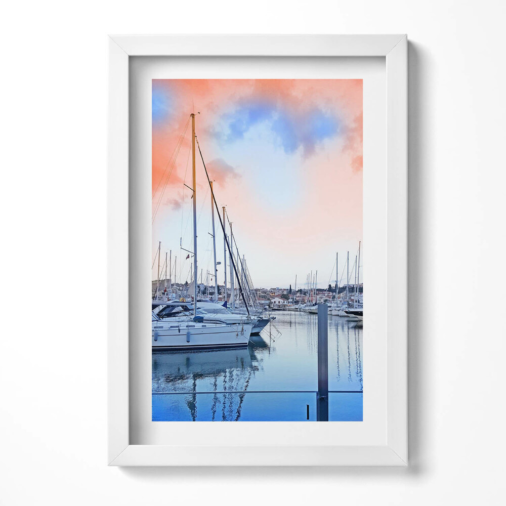 Tablou living cu rama decorativ Peisaj cu bărci pe lac