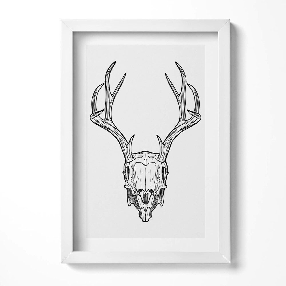 Tablou rama decorativ Schiță de craniu de cerb cu coarne