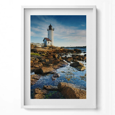 Tablou living cu rama modern Far, stânci și cer