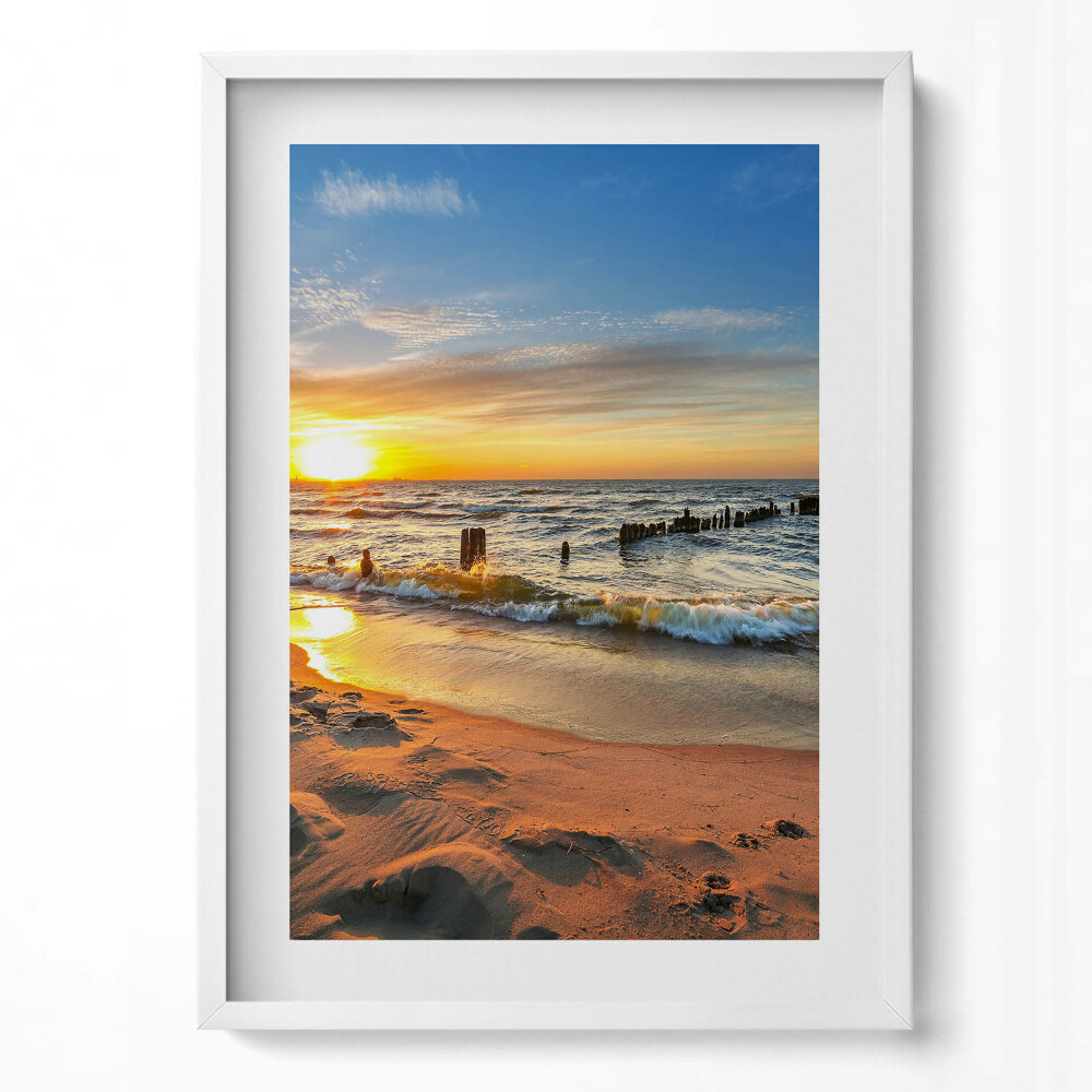 Tablou living cu rama modern Răsărit de soare peste mare