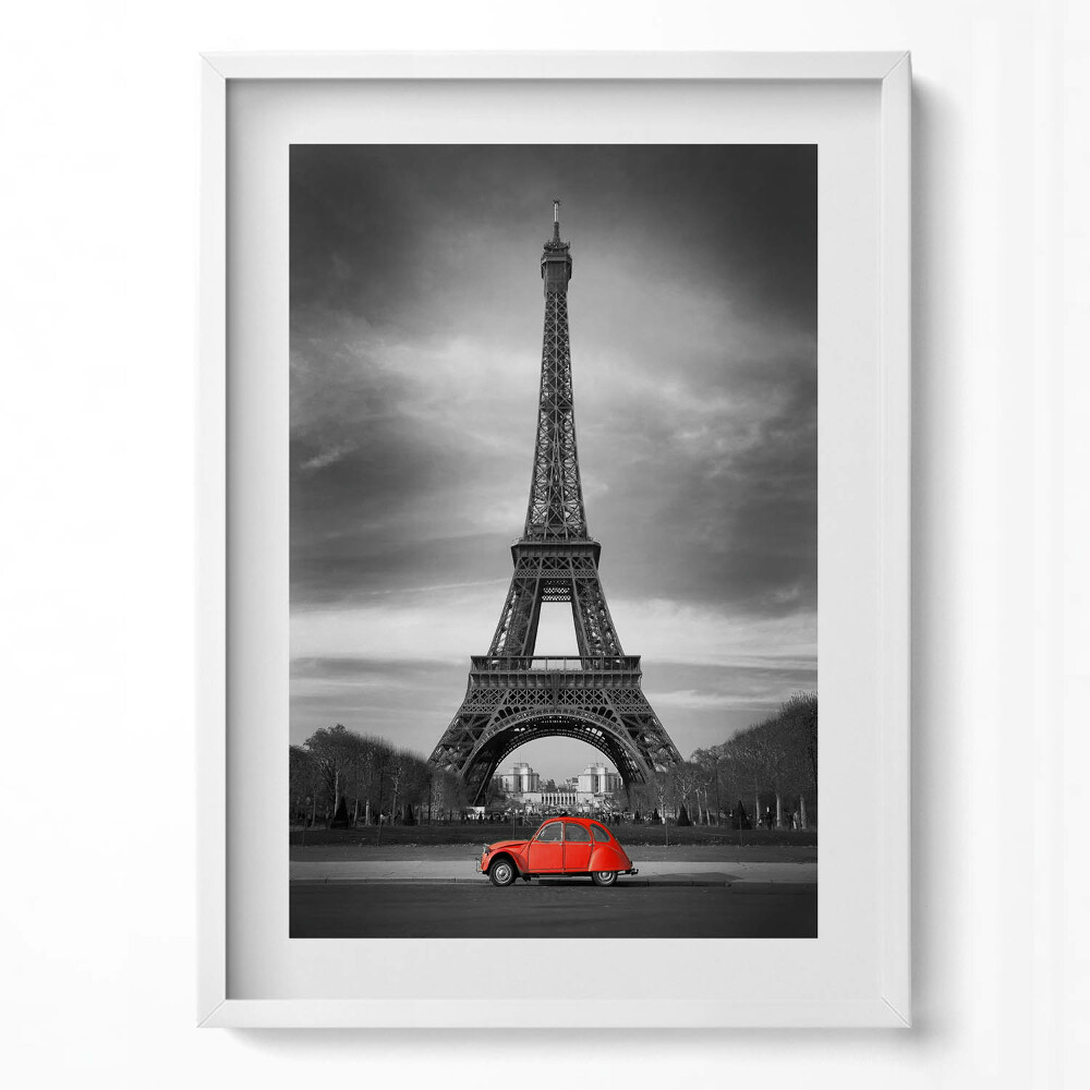 Tablou rama modern Mașină roșie în fața Turnului Eiffel