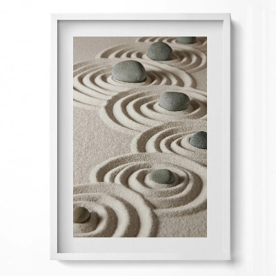 Tablou rama modern Zen - pietre pe cercuri de nisip