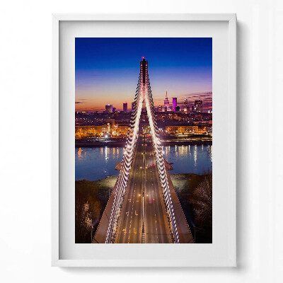 Tablou living cu rama modern Podul și orașul seara