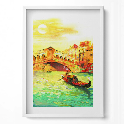 Tablou living cu rama modern Veneția - Gondola și Podul Rialto