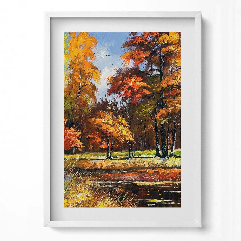 Tablou living cu rama modern Toamna pictată și râul