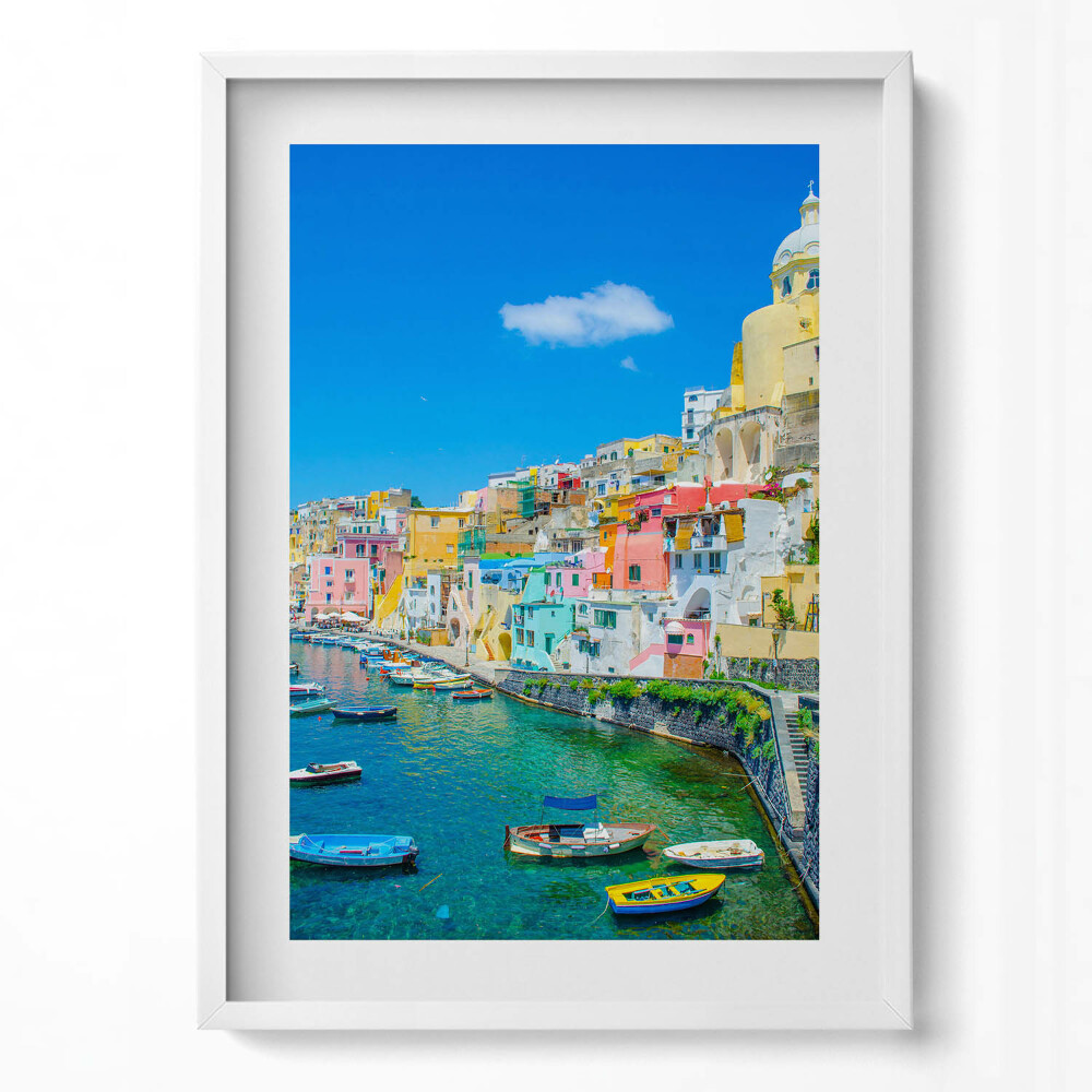 Tablou rama modern Oraș de coastă și bărci