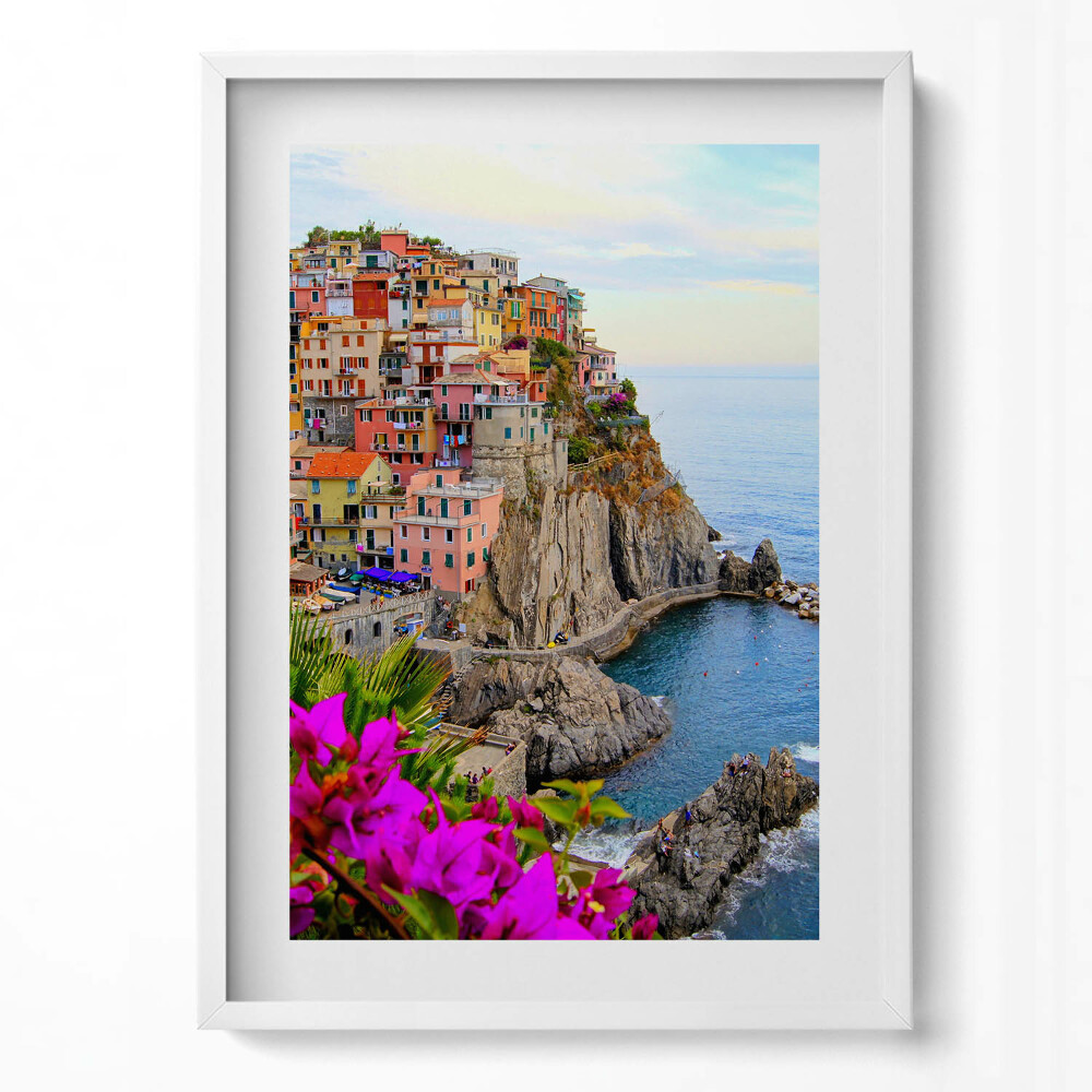Tablou rama modern Flori și coasta Cinque Terre, Italia