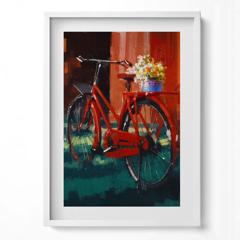 Tablou living cu rama modern O bicicletă cu un aranjament floral