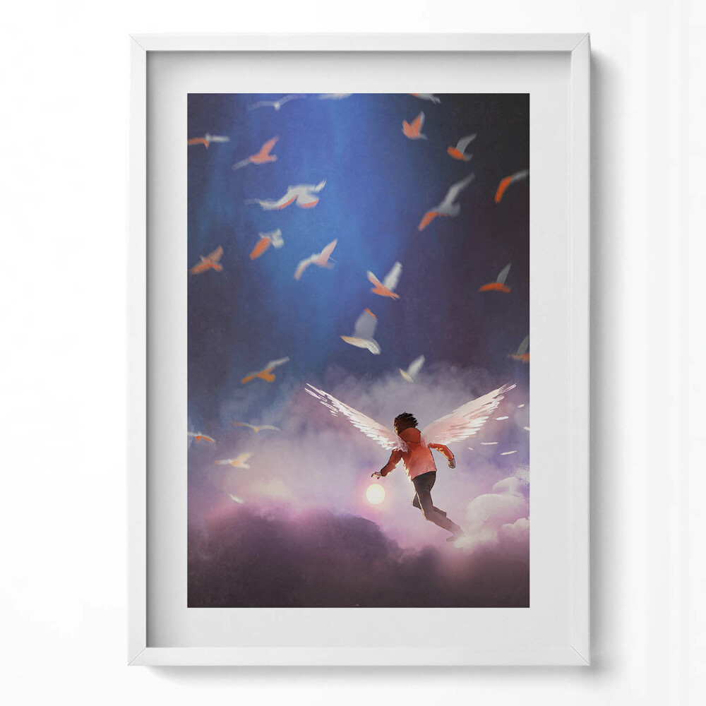 Tablou living cu rama modern Băiat cu aripi de înger