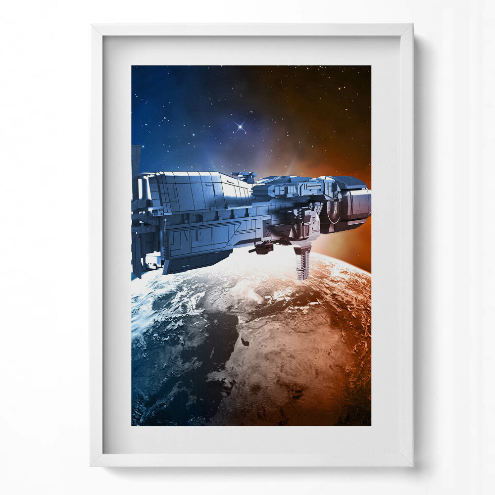 Tablou living cu rama modern Nava spațială