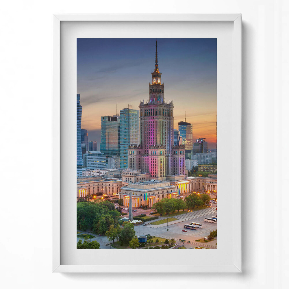 Tablou rama modern Panoramă apus de soare Varșovia