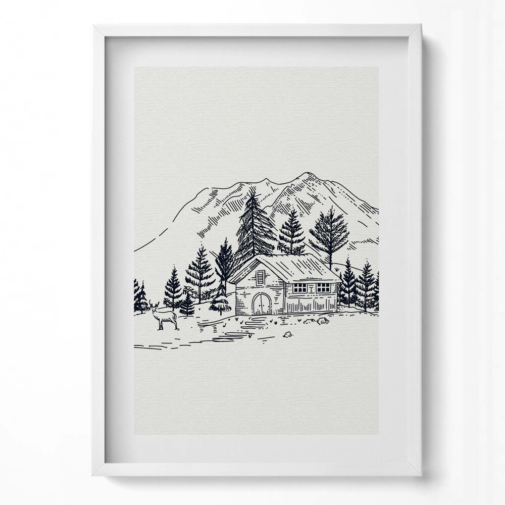 Tablou rama modern Desenul unei case la munte