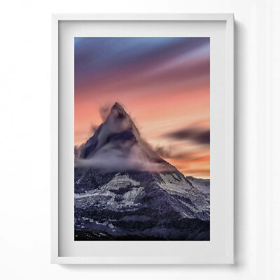 Tablou living cu rama modern Munte singuratic la apus