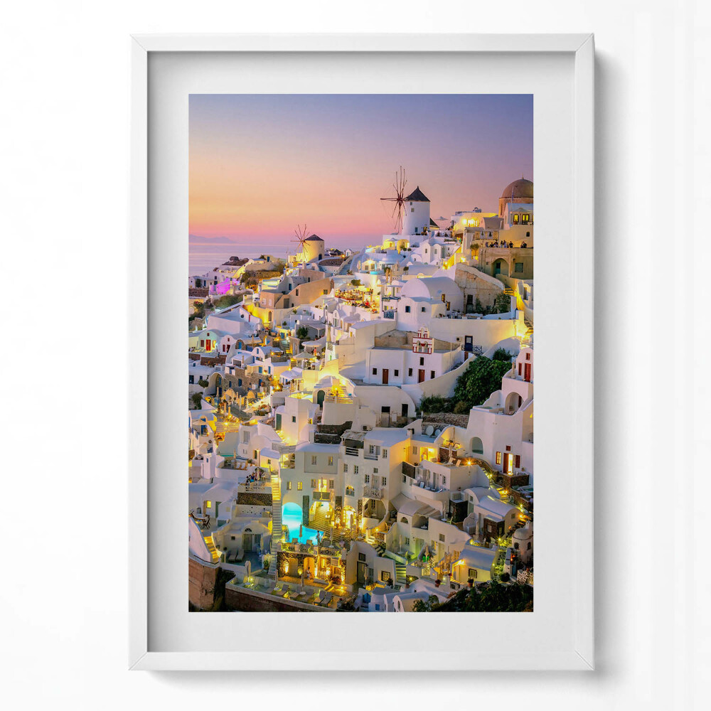 Tablou living cu rama modern Arhitectura din Santorini noaptea, Grecia