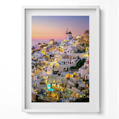 Tablou living cu rama modern Arhitectura din Santorini noaptea, Grecia