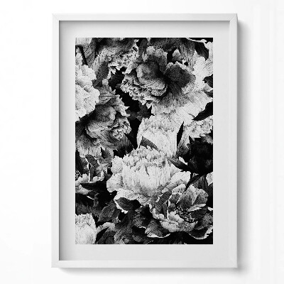 Tablou rama modern Bujori cu flori albe și negre