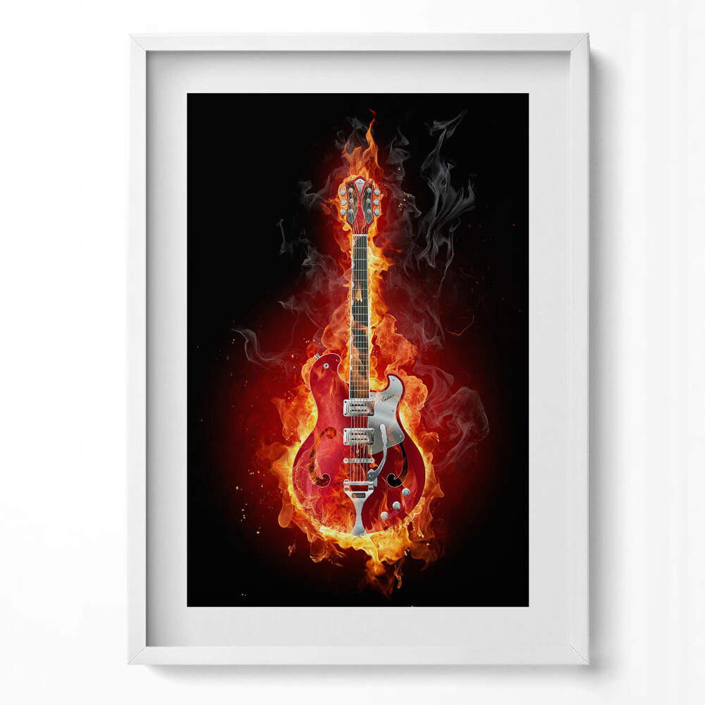 Tablou rama modern Chitară electrică roșie aprinsă