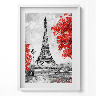 Tablou living cu rama modern Pictura Turnului Eiffel și a copacilor roșii