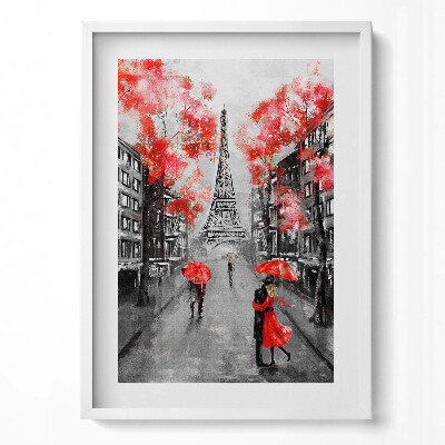 Tablou living cu rama modern Paris - Turnul Eiffel și umbrele roșii