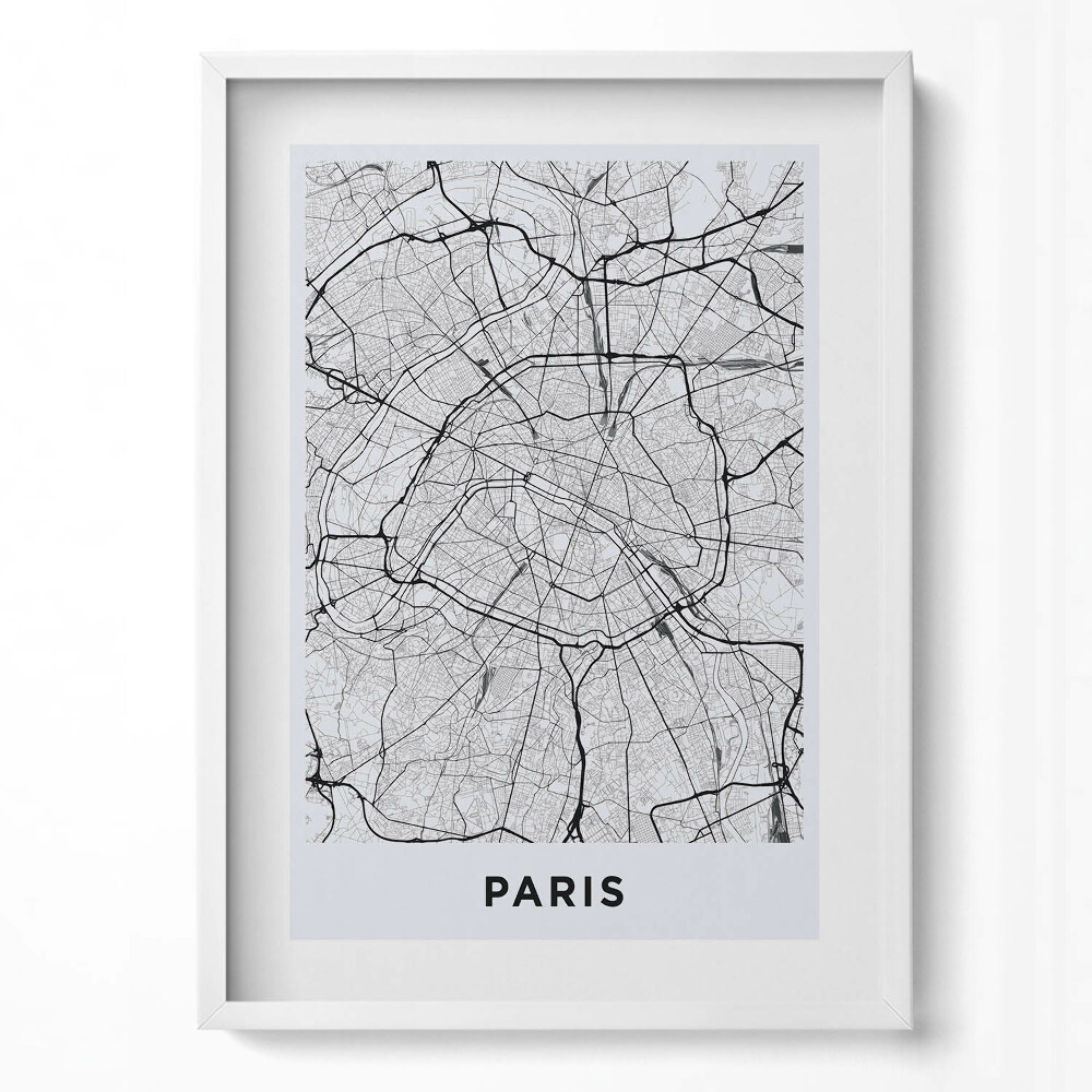 Tablou rama modern Harta orașului Paris, Franța