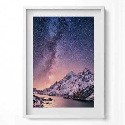 Tablou rama modern Aurora și cerul înstelat peste munți