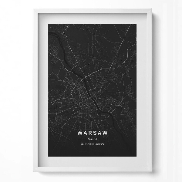 Tablou living cu rama modern Harta orașului Varșovia, Polonia